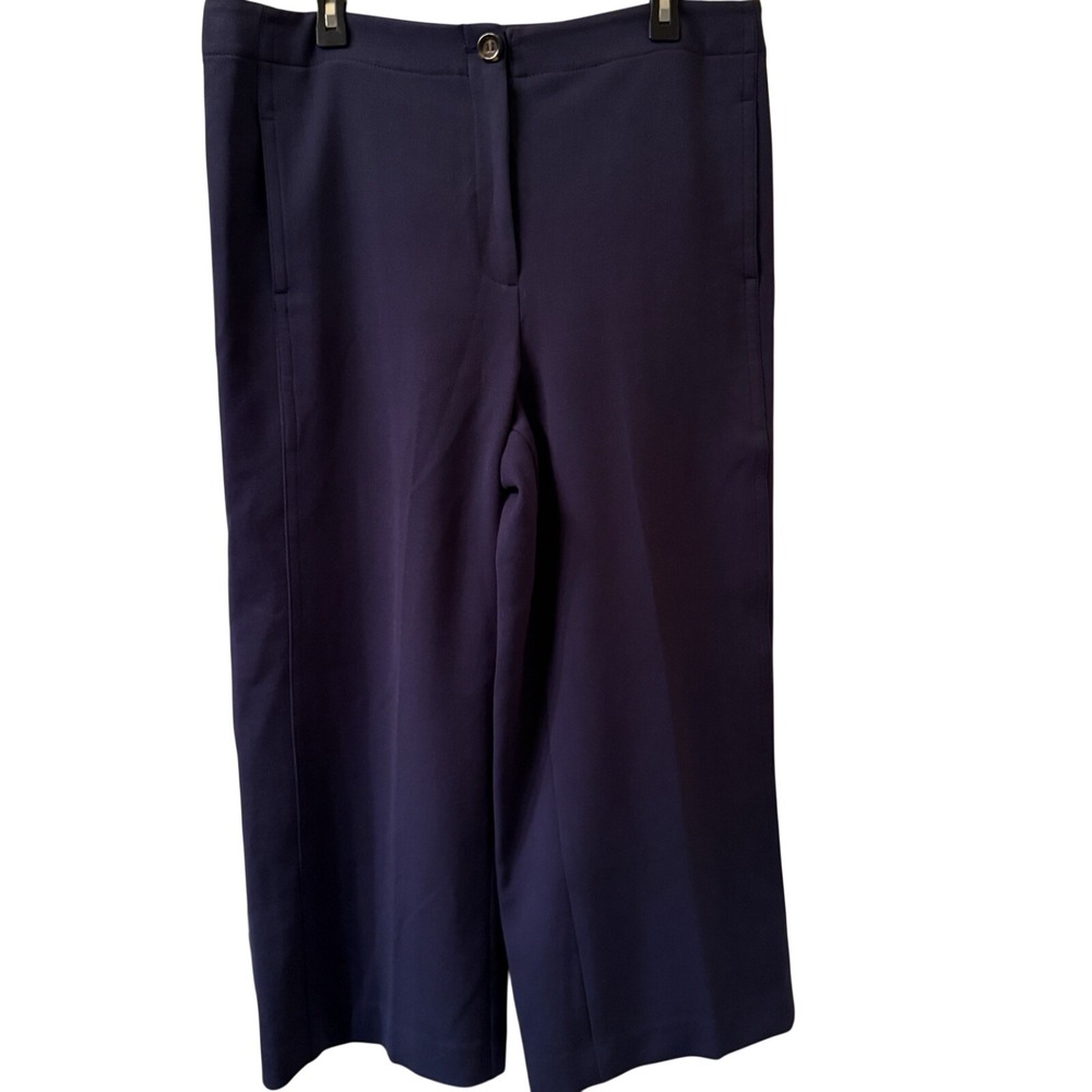 Ann Taylor Women's Blue Wide Leg Crop Pants Sz 14 High Rise Crepe Trousers EUC